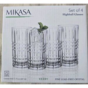 Mikasa Fine Lead Free Crystal Highball Glasses 12 oz. Kerry Set Of 4 NWB